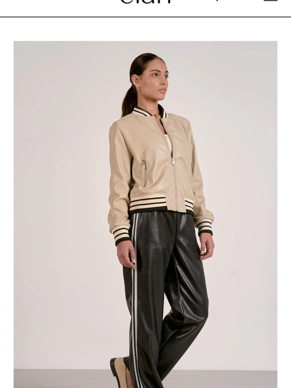 Elan Black Faux Leather Wide-Leg Pants with White Side Stripes - Picture 3 of 8